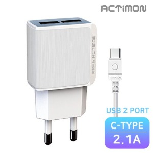 엑티몬 2.1A USB 2포트 C타입 가정용 충전기(MON-TC-212-CP)